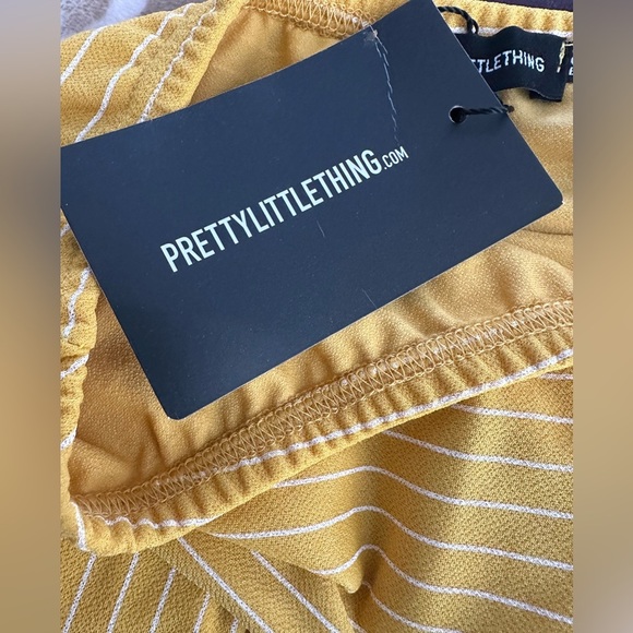 PrettyLittleThing Mustard PinStriped Bandeau Cropped Jumpsuit size 6 NWT - Picture 10 of 12